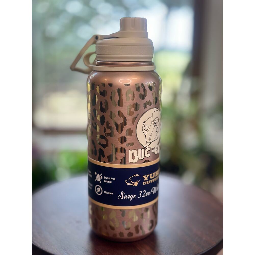 Buc-ee's NWT Yukon Outfitters Surge Rose Gold Leopard Print 32oz. Water Bottle - Picture 4 of 7